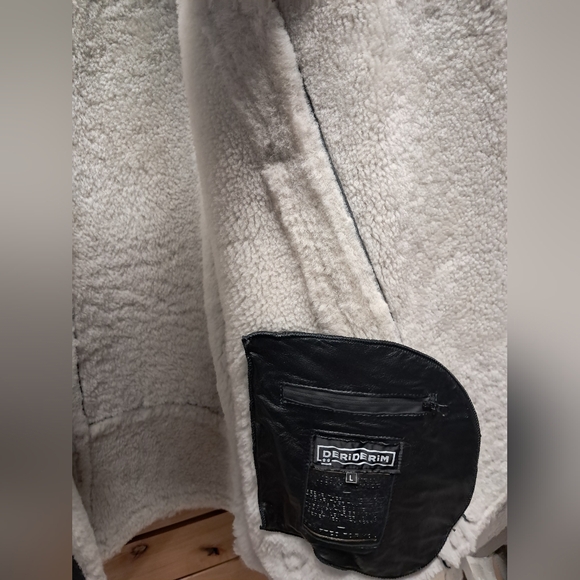 Leather Shearling Moto Bomber Jacket Size L - Picture 10 of 12